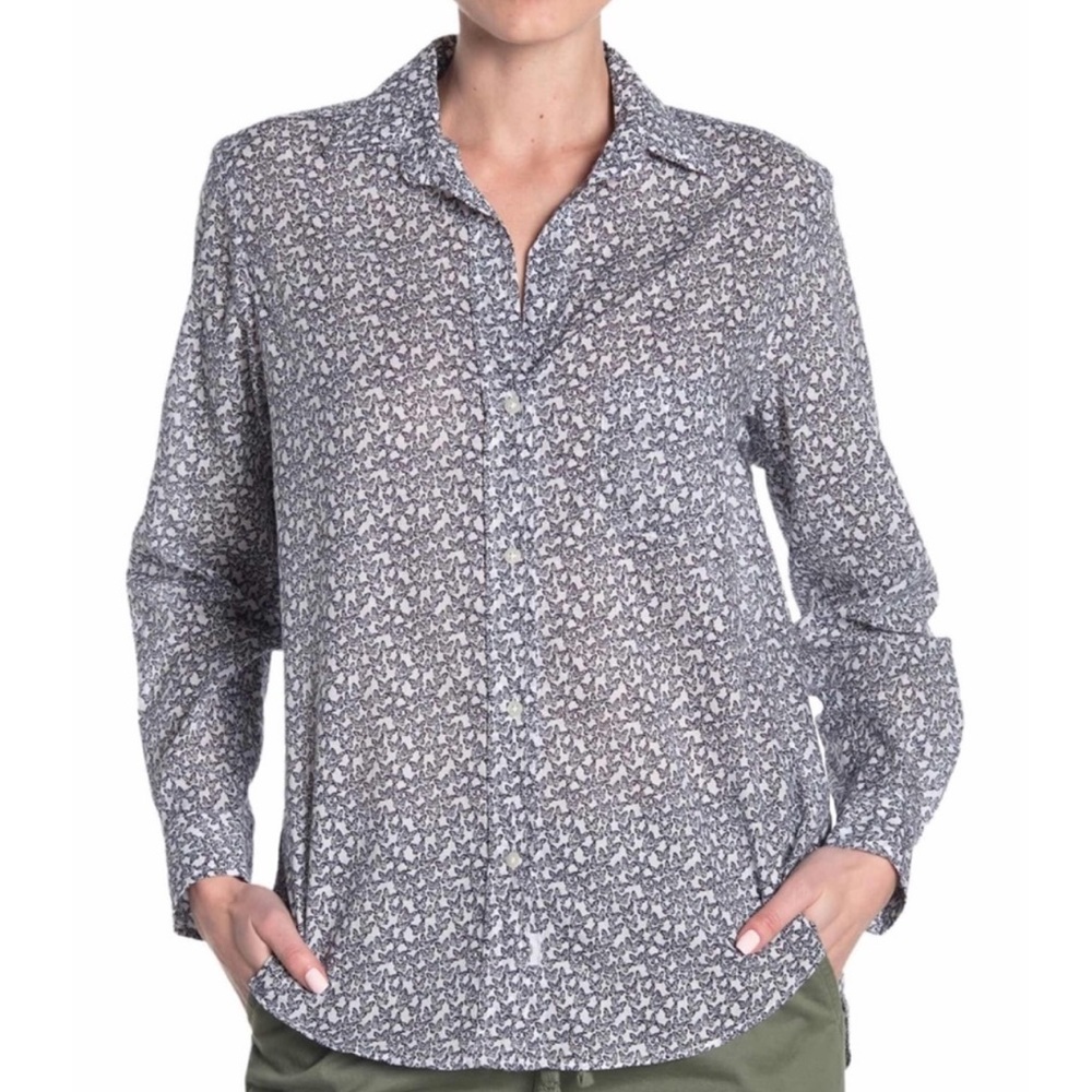Grayson The Hero Butterfly Cotton Shirt Navy Button Down Size 2